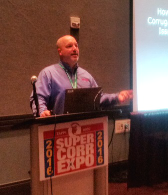 Ted Grimbilas, OASIS Project Manager, delivers a presentation on corrugator alignment at SuperCorr 2016