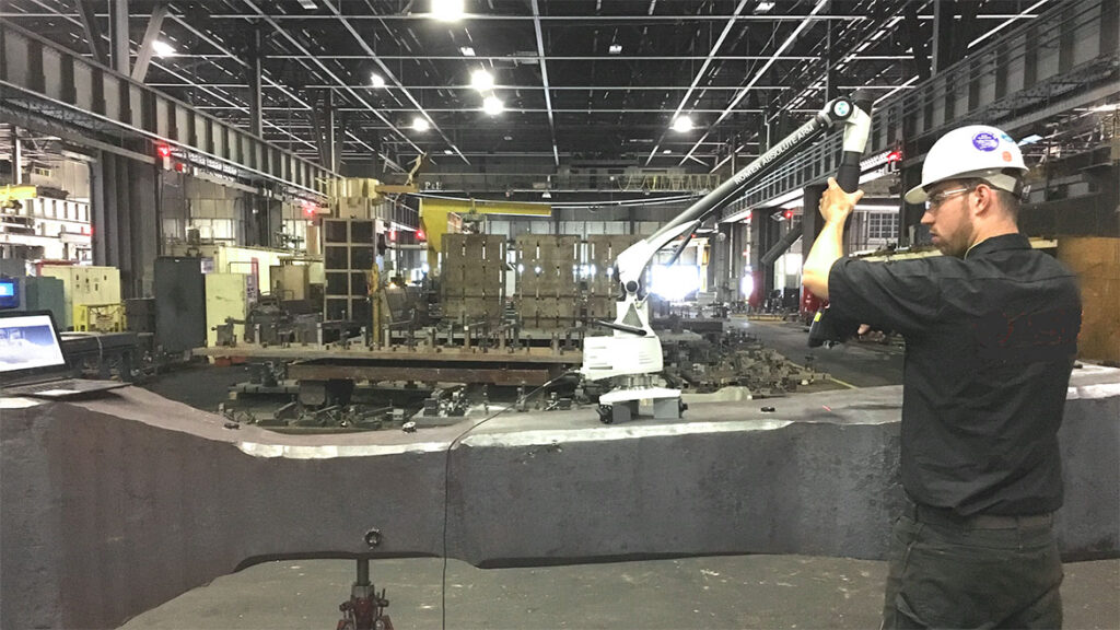 Advanced Metrology Instruments in Heavy Industry Example: Metrologist Uses Articulated Arm in Mill